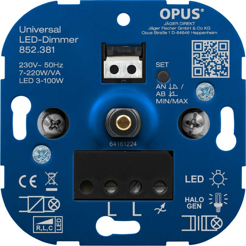 OPUS Universal-Dimmer für LED-, Glüh- und Halogenlampen Universal 7 - 220 VA / LED 3 - 100 W